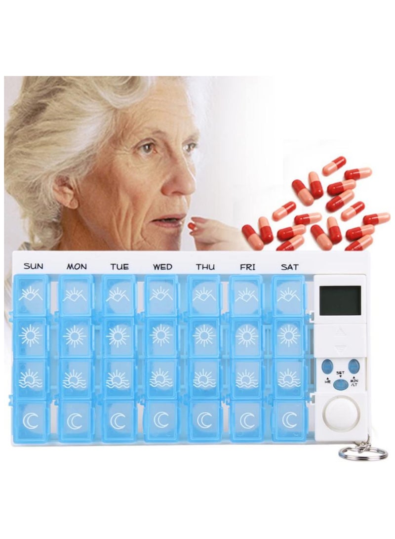 28 Grids Weekly 7 Days Portable Pill Box Plastic Smart Alarms Medicine Pill Case Box Holder With Reminder Timer for Pills Vitamins Organizer Storage - Image 2