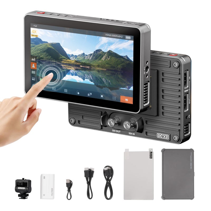 VILTROX DCX3 Touchscreen FHD IPS Camera Monitor 2000 nits 4K SDI HDMI inOut Video Field Monitor Kit with Sunshade Hood 3D LUT Waveform Histogram Vectorscope Tools Black - Image 2