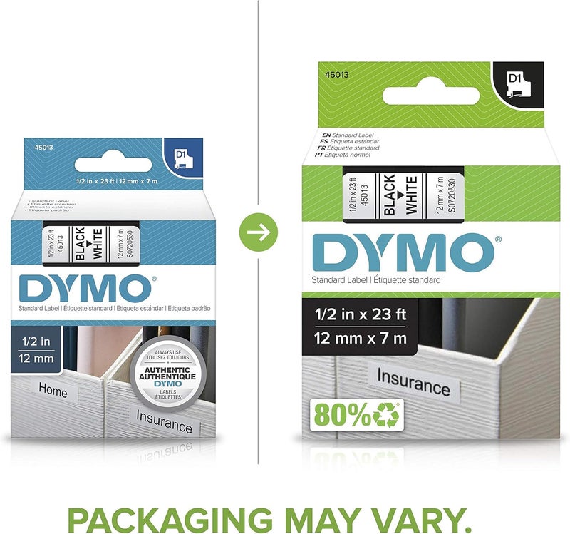 Dymo D1 Labels 1/2-Inch x 23-Foot Roll Black Print on White Self-Adhesive For LabelManager Label Makers - Image 3