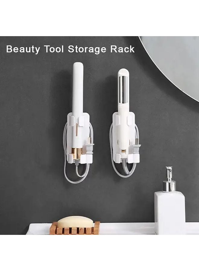 White No Drill Hair Straightener Holder Wall Mounted Organizer For Bathroom Salon - Image 3
