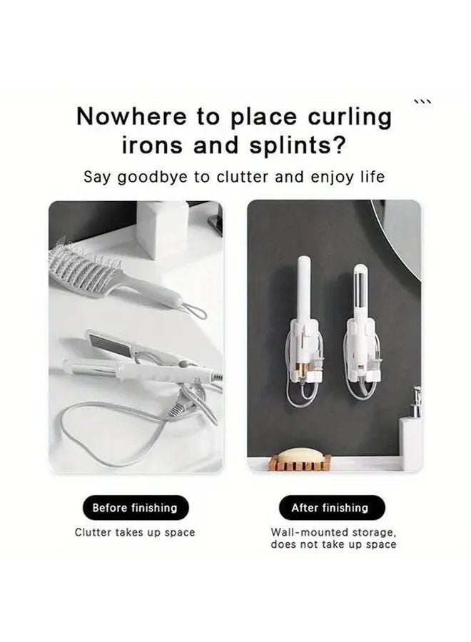 White No Drill Hair Straightener Holder Wall Mounted Organizer For Bathroom Salon - Image 5
