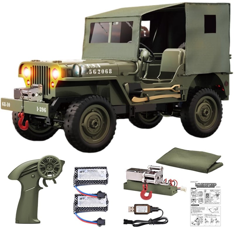 SNACKTANT RC Military Truck Rock Crawler 110 4WD OffRoad Remote Control Military Jeep with Winch Canvas 2 Batteries 24G All Terrain Army Climbing Vehicle with LED Lights for Kids Adult - Image 2