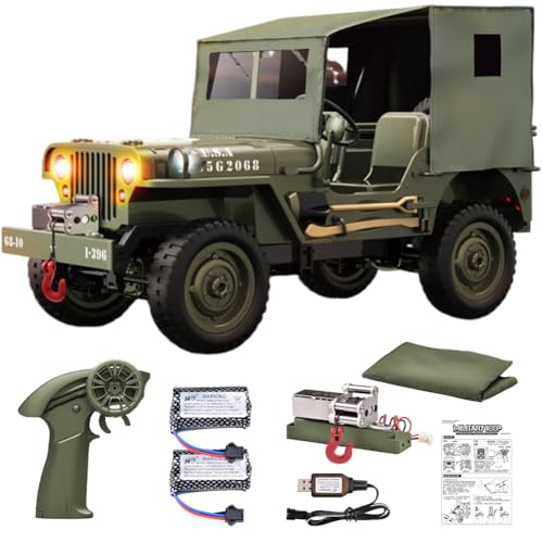 SNACKTANT RC Military Truck Rock Crawler 110 4WD OffRoad Remote Control Military Jeep with Winch Canvas 2 Batteries 24G All Terrain Army Climbing Vehicle with LED Lights for Kids Adult - Image 1