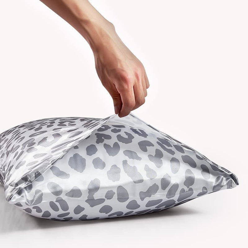 LCBD Satin Pillowcase للشعر والبشرة الرمادية النمر المطبوعة وسادة طباعة مجموعة من 2 كوين حجم وسادة الساتان الحرير الأغطية للنساء مع إغلاق المغلف - Image 2