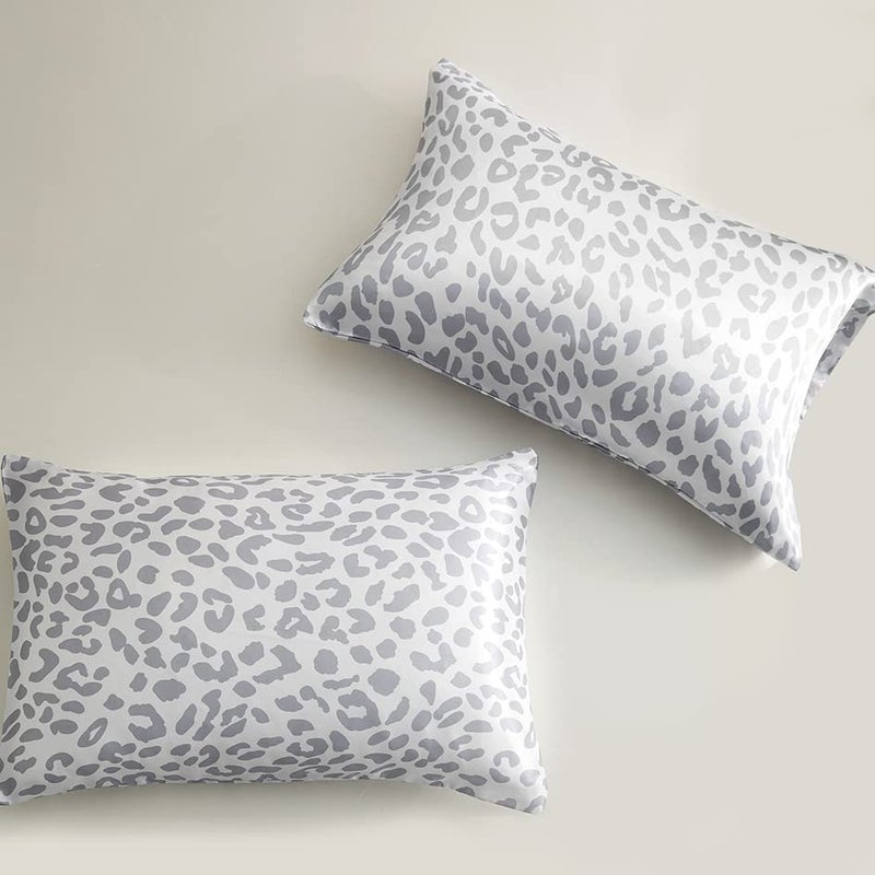LCBD Satin Pillowcase للشعر والبشرة الرمادية النمر المطبوعة وسادة طباعة مجموعة من 2 كوين حجم وسادة الساتان الحرير الأغطية للنساء مع إغلاق المغلف - Image 4