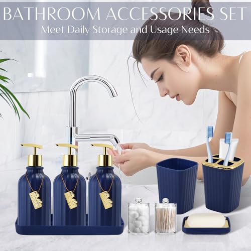 WSBArt 17PCS Bathroom Accessory Set Bathroom Set Navy Blue Bathroom AccessoriesToilet Brush Trash Can Qtip Holder Dispenser 3PCS Soap Dispenser - Image 3