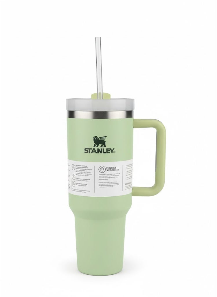 ستانلي كوب ستانلي كوينشر H2O فلوستيت المصنوع من الفولاذ المقاوم للصدأ بسعة 40 أونصة معزول بتفريغ الهواء، مزود بغطاء وماصة، مناسب للماء والشاي المثلج والقهوة والعصائر وغيرها، لون كريمي (أسود). - Image 1