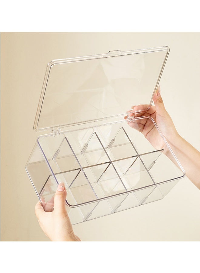 Clear Tea Bag Divided Storage Organizer, Tea Bag Holder Container Box With Lid, Suitable for Cabinet, Countertop, Hold Coffee Pods, Seasoning Packets, Condiments, 8 Sections - Image 1