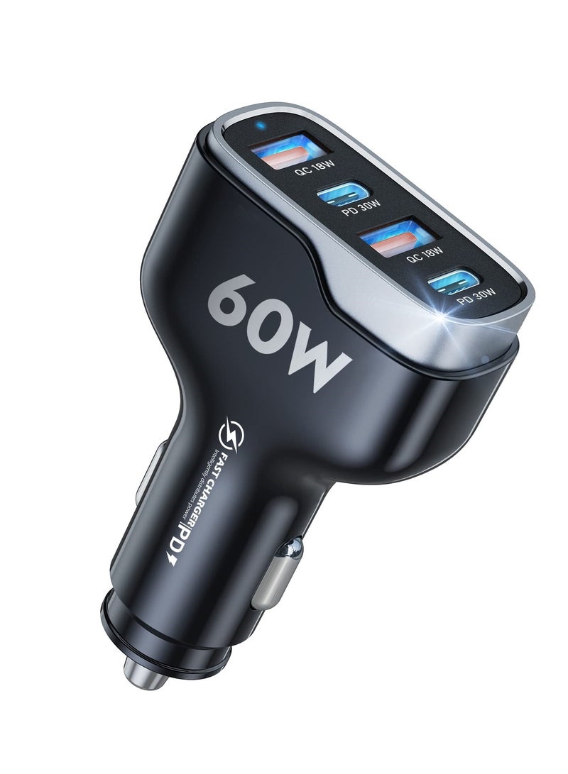 60W USB C Super Fast Car Charger, Multiport Car Charger with PD3.0 & QC3.0 Cigarette Lighter USB C Adapter Compatible with iPhone 15 14 13 12 11 Pro Max Mini, Samsung Note 9/S10/S9/S8 and More - Image 1