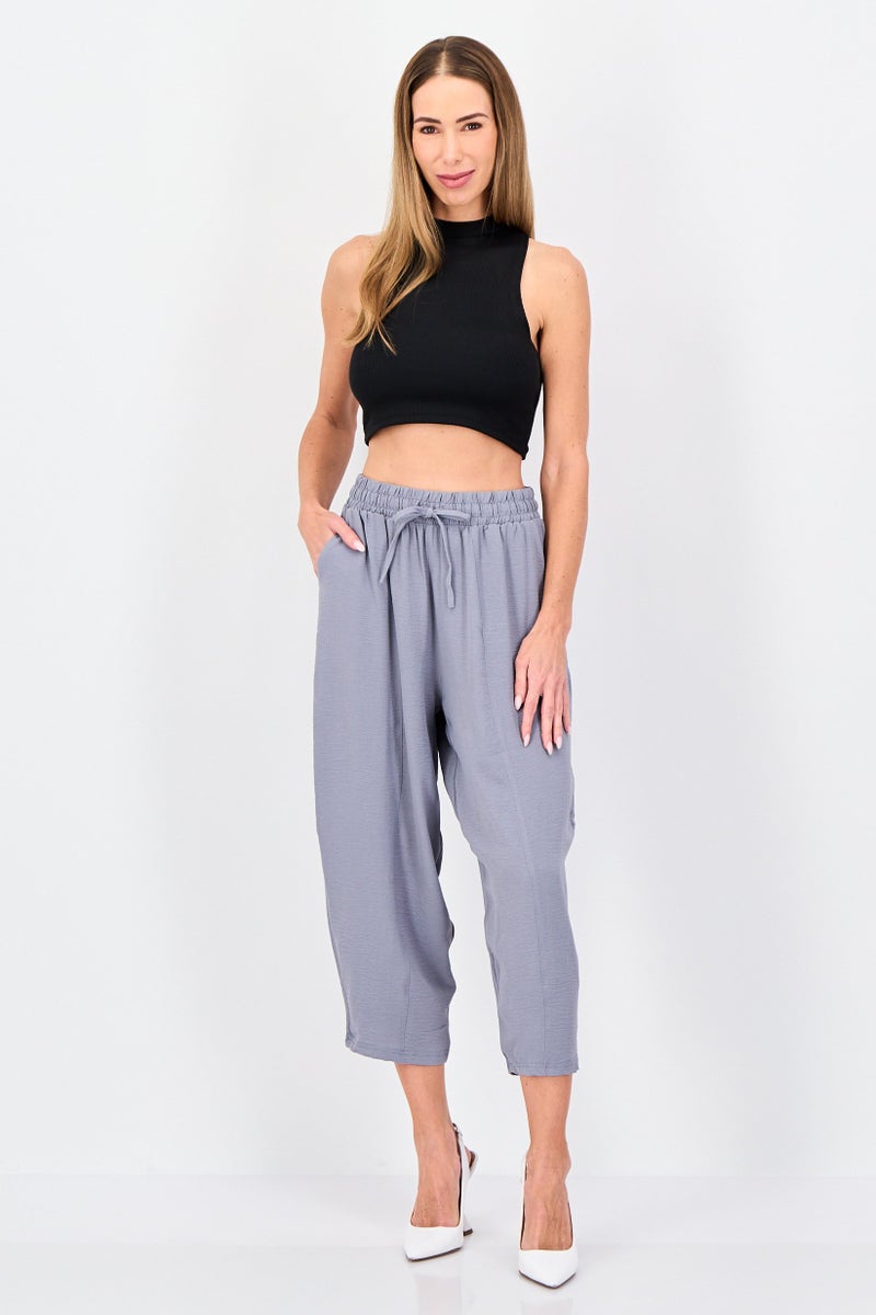 BIG DART Women Regular Fit Plain Crop Pants, Grey - Image 4