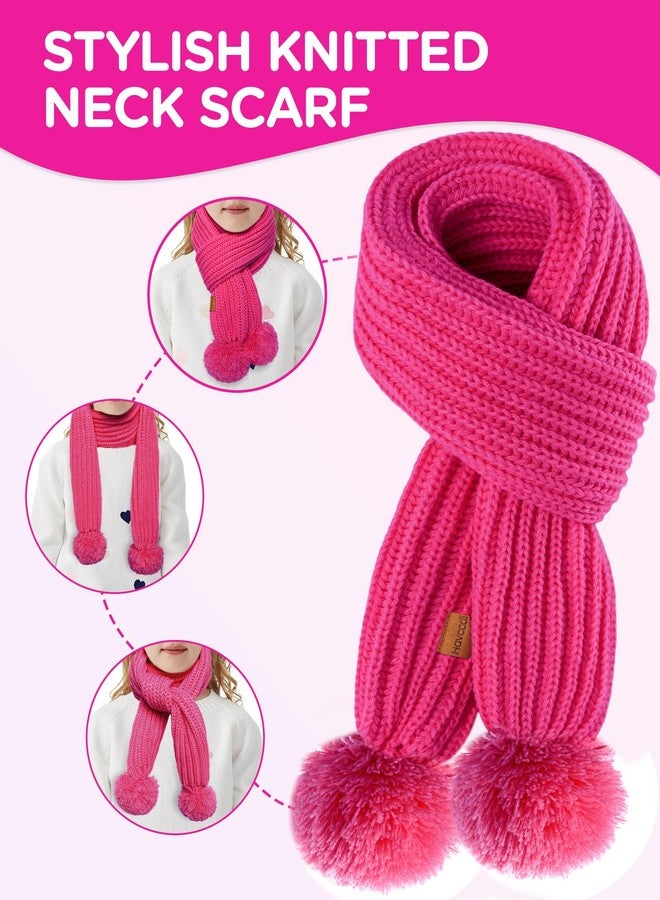 Havccdi Kids Winter Hat Scarf Gloves Set - Girls Boys Fleece Lined PomPom Beanie Hat Knit Scarf Warm Mittens for Child (Rose Pink, 9-15 Years) - Image 5