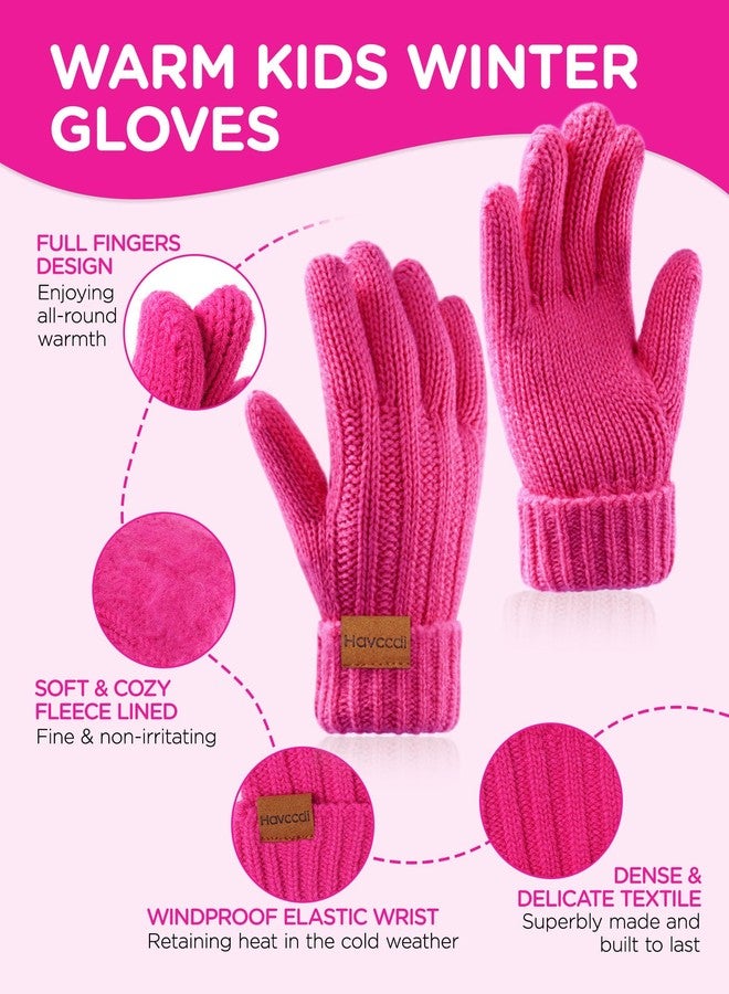 Havccdi Kids Winter Hat Scarf Gloves Set - Girls Boys Fleece Lined PomPom Beanie Hat Knit Scarf Warm Mittens for Child (Rose Pink, 9-15 Years) - Image 4
