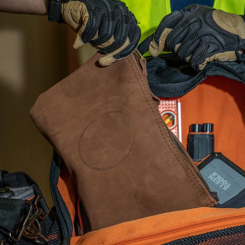 Klein Tools 5139L Zipper Bag, Top-Grain Leather Tool Pouch with Strong Zipper Close, 12-1/2-Inch, Brown - Image 4