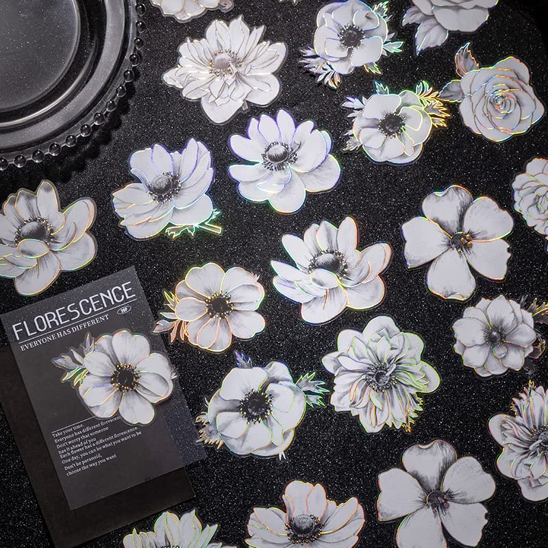 YOKSAS 120pcs White Flower Scrapbook Stickers Pack, Clear Floral PET Decals with Gold Foil Outline, Vintage Roses Lilies Daisies Peonies Sticker Set for Journaling, Planners, Cards Making, Crafts - Image 2