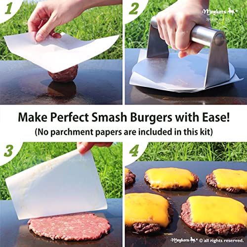 Meykers Smash Burger Press 6.3” Burger Smasher | for Griddle Grill Pan Skillet | Weight Gain Flat Presser Smashburger Maker 304 Stainless Steel | Meat Bacon Sandwich Panini | Tool Kit for BBQ Lover - Image 4