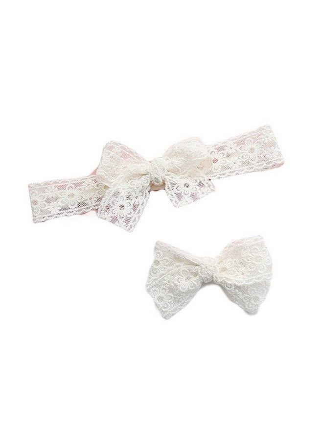 BBTDIN Baby Girls Lace Headband Infant Baptism Hair Band Toddler Lace Bow Headwraps BBG26 (2 Pcs-Set A) - Image 1