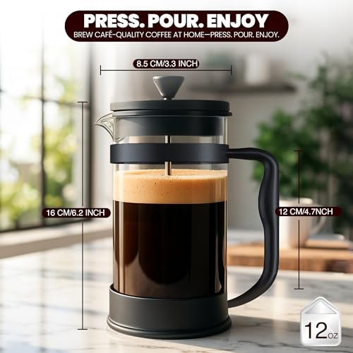 Utopia Kitchen 12 Ounce 0.35 Liter French Press Coffee Maker, Tea Maker, Travel Coffee Presses, Heat Resistant Thickened Borosilicate Coffee Pot for Camping Travel Gifts, Black Pack of 1 - Image 4
