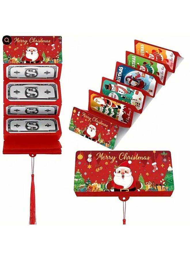 Red Christmas Cash Gift Card Holder 10 Sections Festive Santa Snowflake Tree Design - Image 2