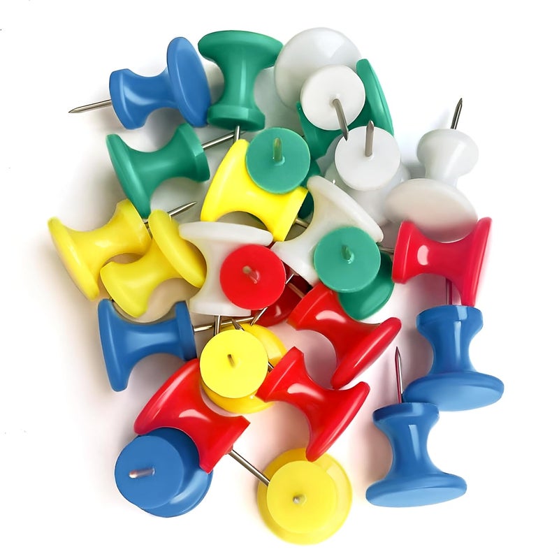CraftyCrocodile 25 Giant Push Pins  Green White Yellow Blue Red Jumbo Tacks with Plastic Heads  Steel Points for Cork Board and Thick Papers - Image 3
