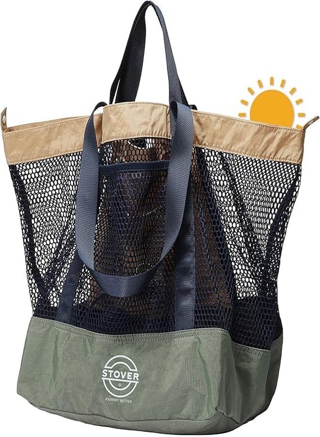 STOVER Large Mesh Tote Beach, Vacation, Shopping and Travel Shoulder Bag with Storage Pouch for Women, Men and Families (Green) - Image 1
