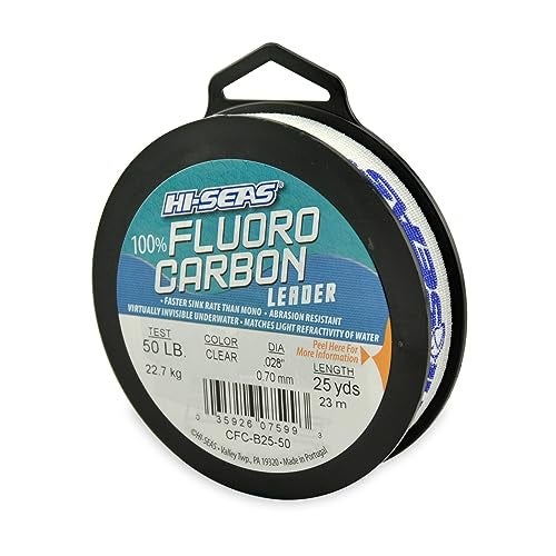 HI-SEAS 100% Fluorocarbon Fishing Leader, 50 lb, Clear, 25 yd - Image 1