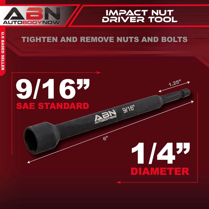 ABN 9/16 IN Impact Nut Driver Tool - SAE 6 IN Long Shank Nut Driver Bits Magnetic Tip Sockets, 1/4 IN Hex Shank - Image 2