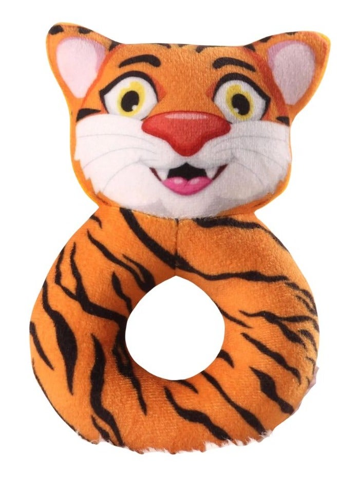 ALLKING Baby soft soccer | football | plush toy ball (5 Inches/13cm) And Cat Face Rattle Cum Soft Toy Ring – Orange (Combo Pack) - Image 2