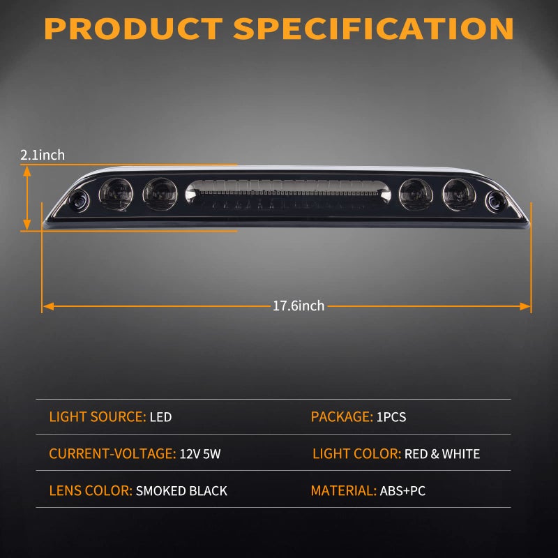 Gempro LED 3rd Brake light for Ford F150 High Mount Stop light Cargo light Rear Cab Roof Center Tail Third Brake Light, Smoke Lens (2015-2020 F150) - Image 4