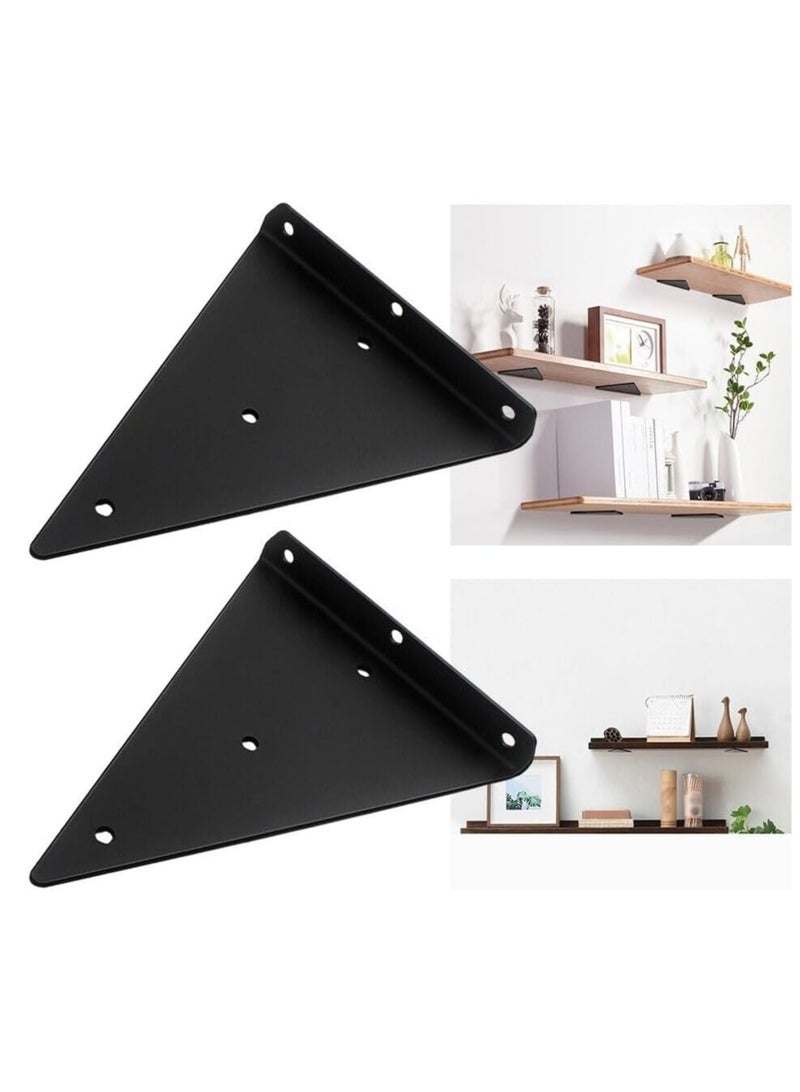 Invisible Shelf Brackets 140x130mm - 2pcs Hidden Wall Mounted Triangle Floating Shelf Brackets for Home Office Decor and Organization - Black