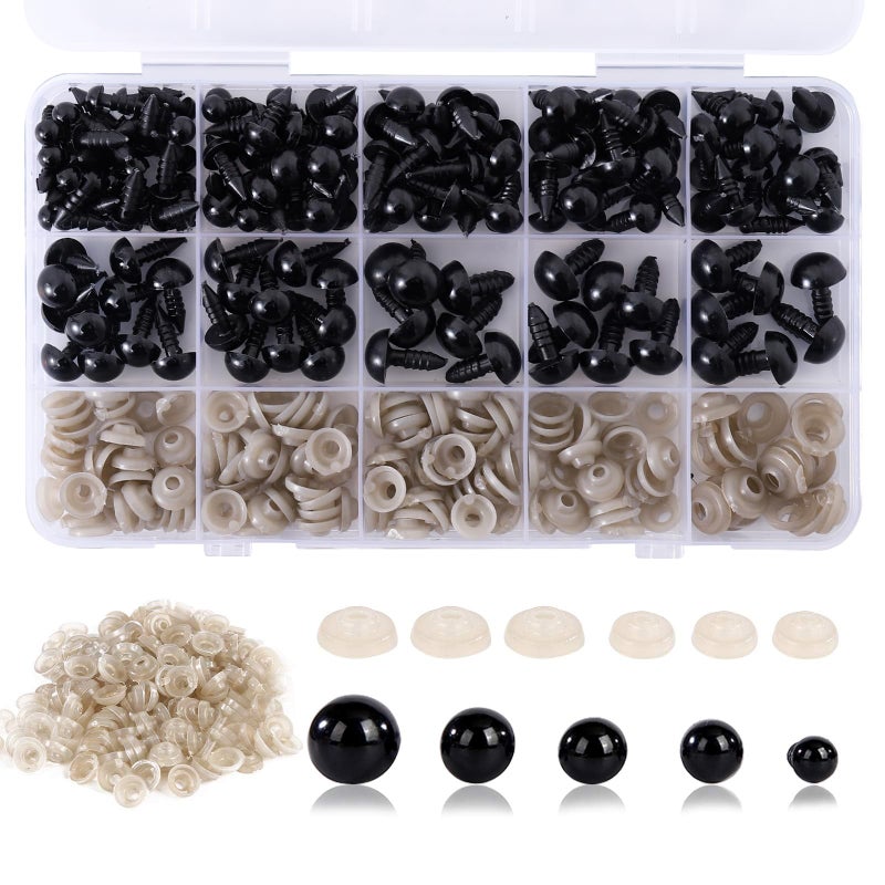 Vanblue Safety Eyes 150Pcs 612 mm Plastic Safety Eyes with Washers Craft Eyes for Amigurumi Stuffed Animal Crochet Projects Teddy Bear Puppet Toys DIY Crafts Making Halloween Decorations