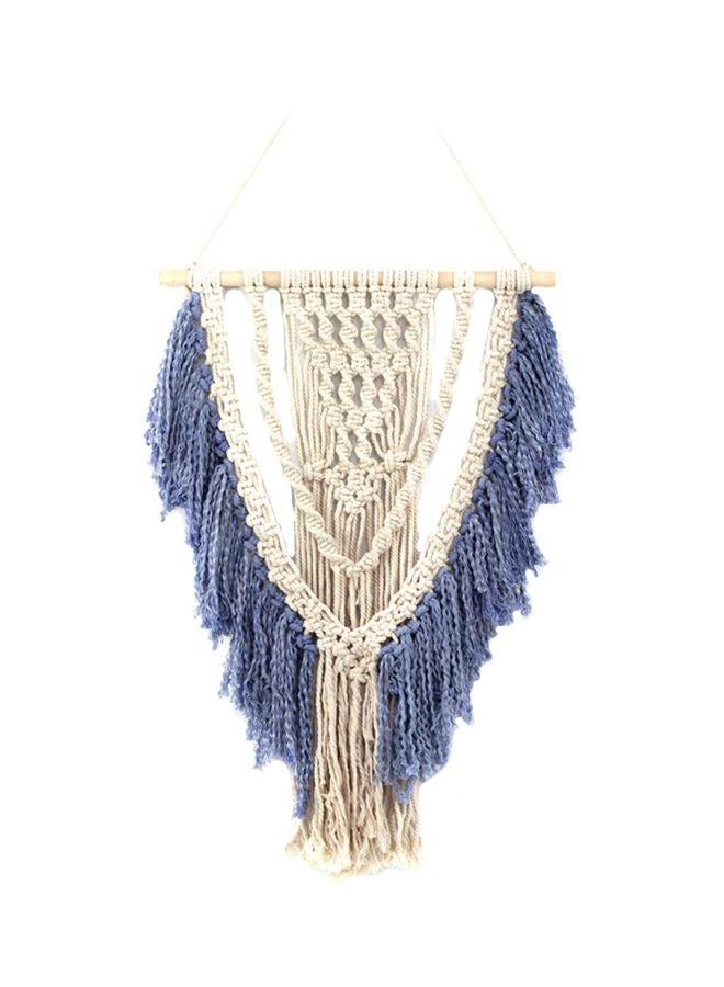 شاربدو بساط حائط مضفر بشرابة بيج / الأزرق 45x68سم