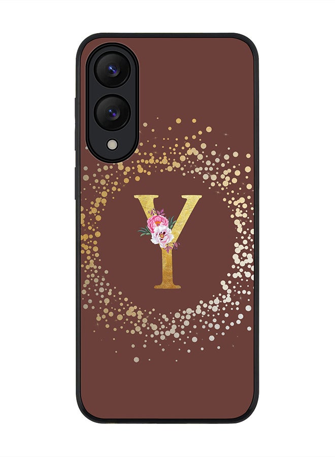 Stylizedd For Samsung Galaxy S25 Edge Case,Slim fit Camera Protection, Shockproof Thin Phone cover  - Custom Monogram Floral - Y  (Brown )