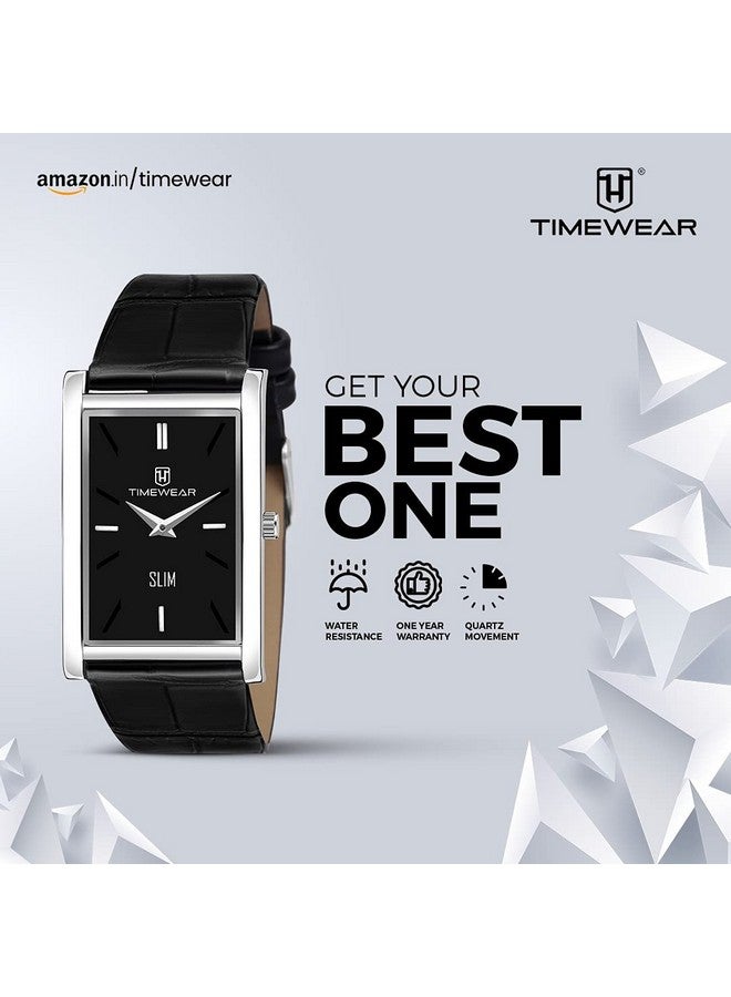 TIMEWEAR Slim Two Hands Black Leather Analog Strap Watch for Men - Image 2