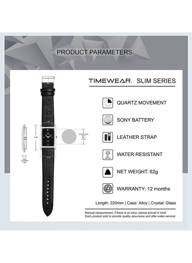 TIMEWEAR Slim Two Hands Black Leather Analog Strap Watch for Men - Image 3