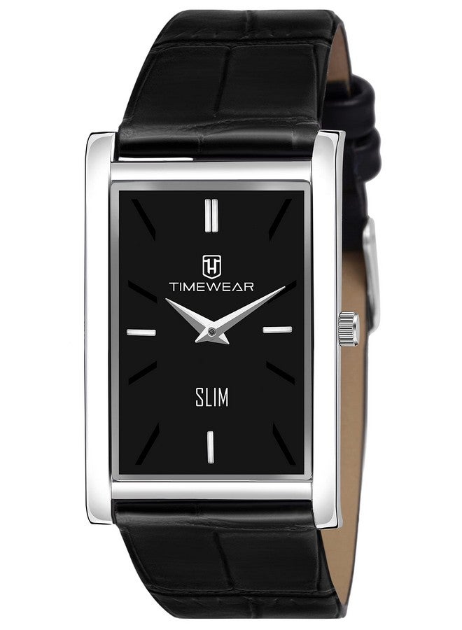 TIMEWEAR Slim Two Hands Black Leather Analog Strap Watch for Men - Image 1