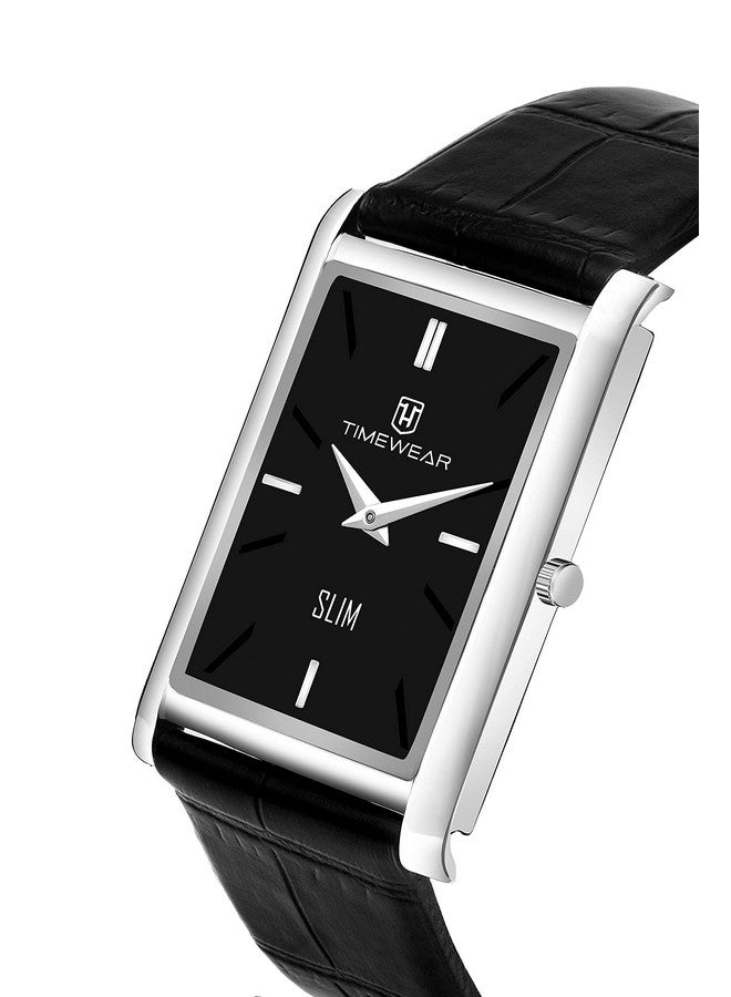 TIMEWEAR Slim Two Hands Black Leather Analog Strap Watch for Men - Image 4