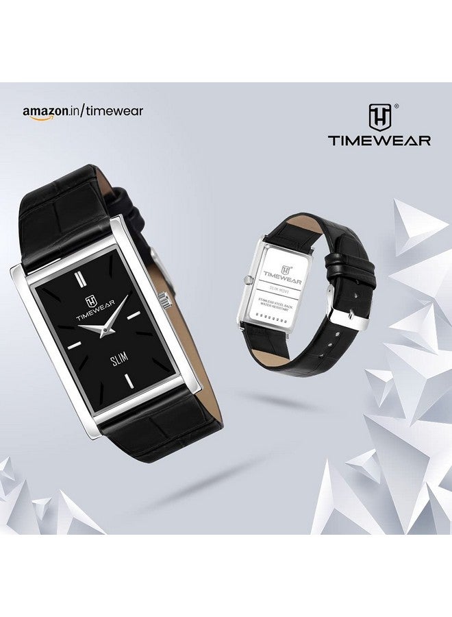 TIMEWEAR Slim Two Hands Black Leather Analog Strap Watch for Men - Image 5