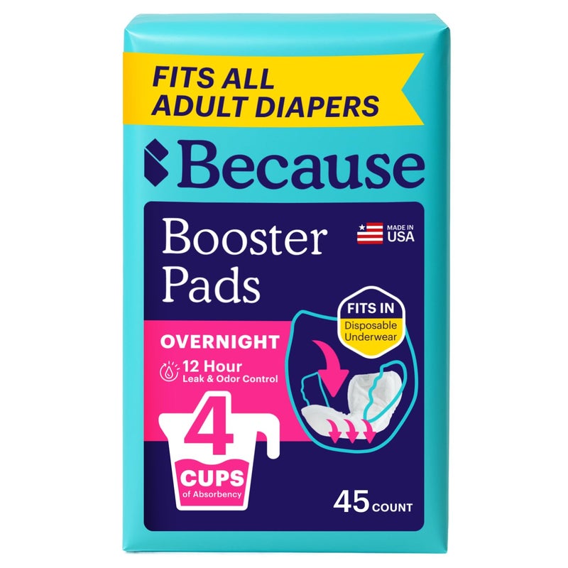 Because Overnight Booster Pads Fit All Adult Diapers, Helps Keep Your Adult Diaper Active All Night, Adds 4 Cups to Incontinence Underwear, Extra Absorbency, 45 Count - Image 1