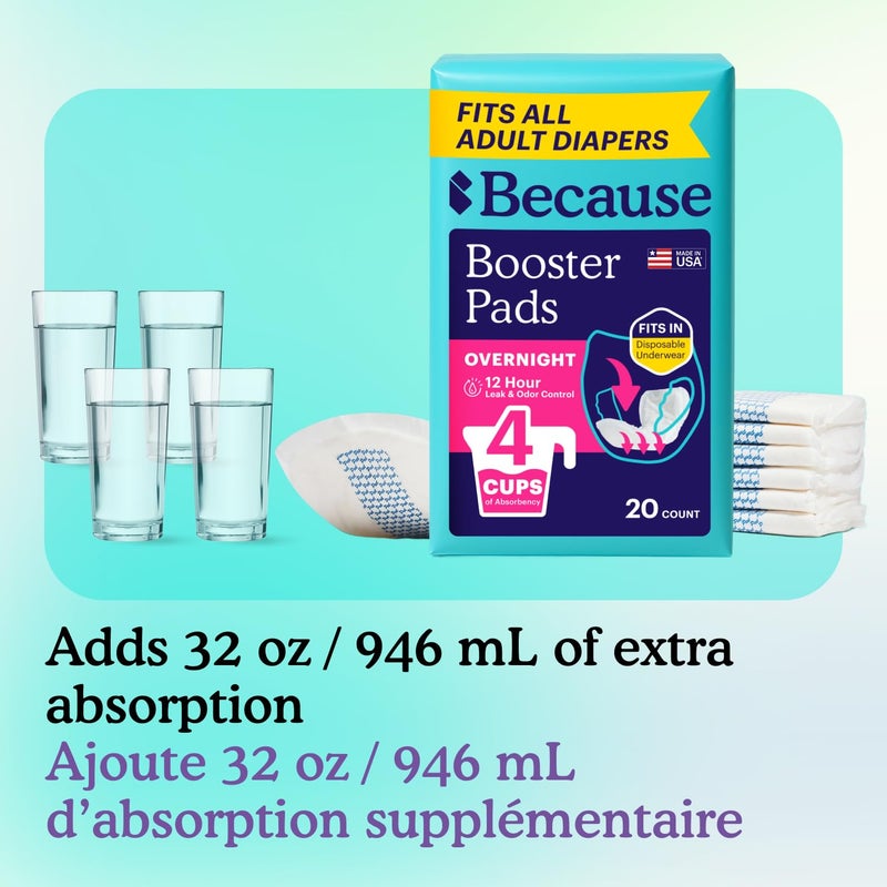 Because Overnight Booster Pads Fit All Adult Diapers, Helps Keep Your Adult Diaper Active All Night, Adds 4 Cups to Incontinence Underwear, Extra Absorbency, 45 Count - Image 2