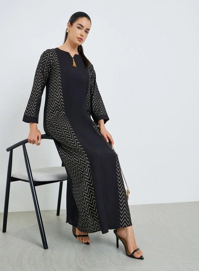 Amirah Women Zig Zag Foil Print Jalabiya
