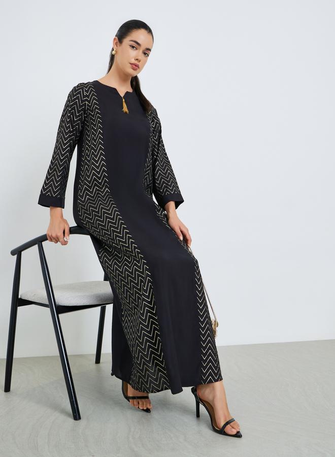 Amirah Women Zig Zag Foil Print Jalabiya - Image 2