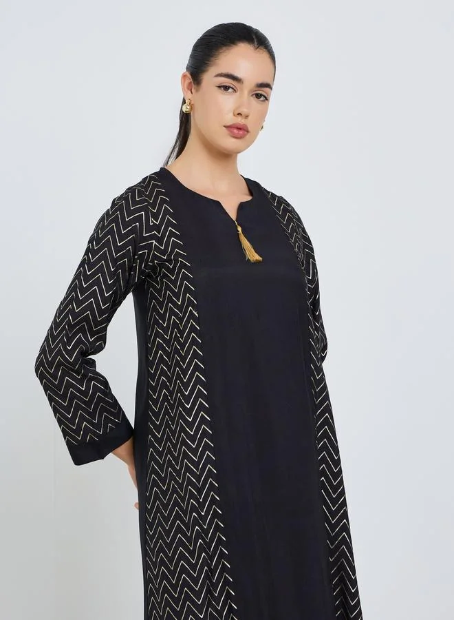 Amirah  Women Zig Zag Foil Print Jalabiya for Women | Best Price UAE