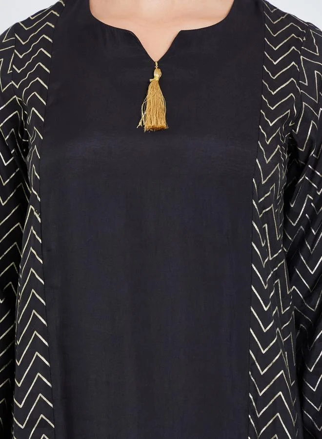 Amirah  Women Zig Zag Foil Print Jalabiya for Women | Best Price UAE