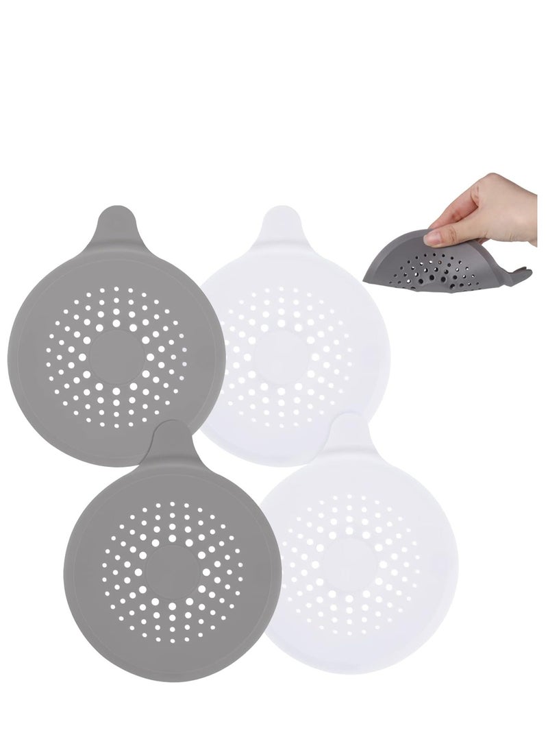 Shower Drain Hair Catcher, 4 Pcs Silicone Drain Protector, Sink Strainer Protector, with Suction Cups Strainer Trap, Strainer Plug Trap Filter Drain Covers for Sinks Bathroom, Bathtub, Kitchen - Image 1