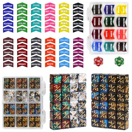 FIGURESLAB 110PCS MTG Tokens 12mm Magic Counter 11 MTG Dice Set Buff Ability Keywords Tokens Life Counters 6 Sided Dice Compatible with Magic The Gatering CCG TCG Magic Card Game Accessories - Image 1