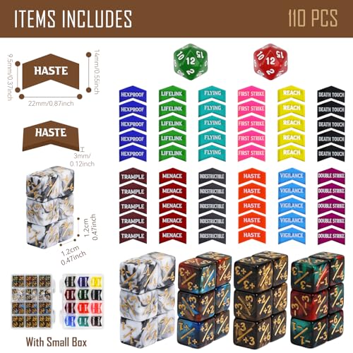 FIGURESLAB 110PCS MTG Tokens 12mm Magic Counter 11 MTG Dice Set Buff Ability Keywords Tokens Life Counters 6 Sided Dice Compatible with Magic The Gatering CCG TCG Magic Card Game Accessories - Image 5