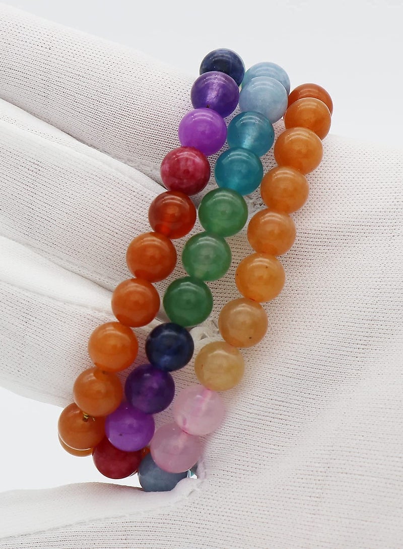 SYOSI سوار من الأحجار الكريمة الطبيعية 7.5 بوصة من الأحجار الكريمة الممتدة 8 مم، سوار من حبات بلورات الشفاء الكوارتز، شاكرا - Image 5