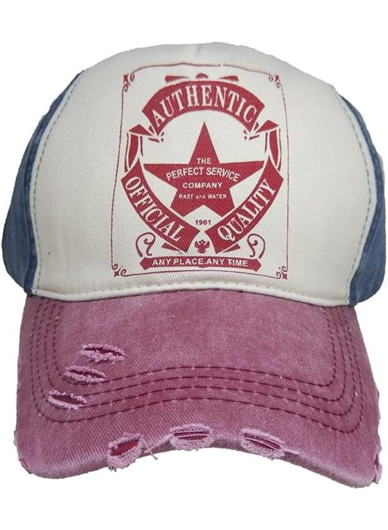 SOLARAE Vintage Baseball Cap, Washed Denim Classic Baseball Cap, distressed Baseball Hats, Pentagram Star Pattern Outdoor Sun Hat, Unisex 100% Cotton Adjustable Size Trucker Hat, Frayed Edge Sun Hat - Image 3