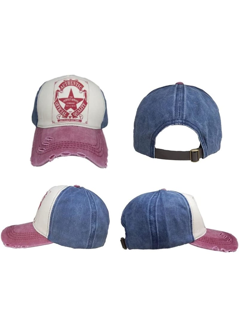 SOLARAE Vintage Baseball Cap, Washed Denim Classic Baseball Cap, distressed Baseball Hats, Pentagram Star Pattern Outdoor Sun Hat, Unisex 100% Cotton Adjustable Size Trucker Hat, Frayed Edge Sun Hat - Image 4