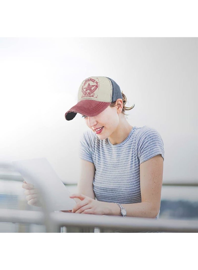 SOLARAE Vintage Baseball Cap, Washed Denim Classic Baseball Cap, distressed Baseball Hats, Pentagram Star Pattern Outdoor Sun Hat, Unisex 100% Cotton Adjustable Size Trucker Hat, Frayed Edge Sun Hat - Image 2